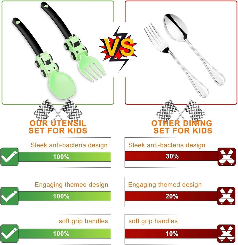 Deinyi Construction Toddler Utensils - Toddler Forks and Spoons - Kids Construction Truck Utensils - Forks and Spoons Silverware Set - Christmas Birthday Gift for 1 2 3 4 5 year old, Green - Image 2